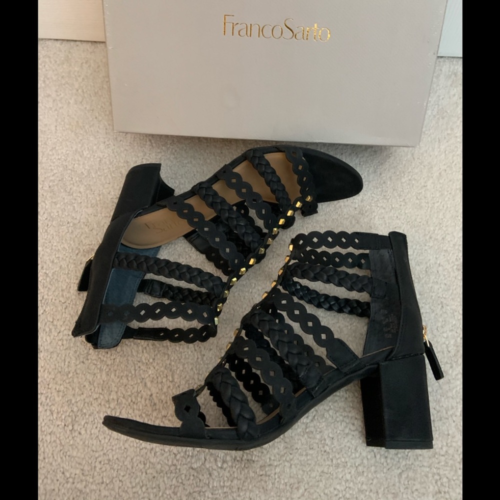 Franco Sarto Paisley Black Studded Strappy Heels